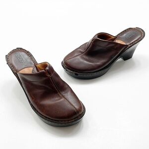 BORN brown leather mules